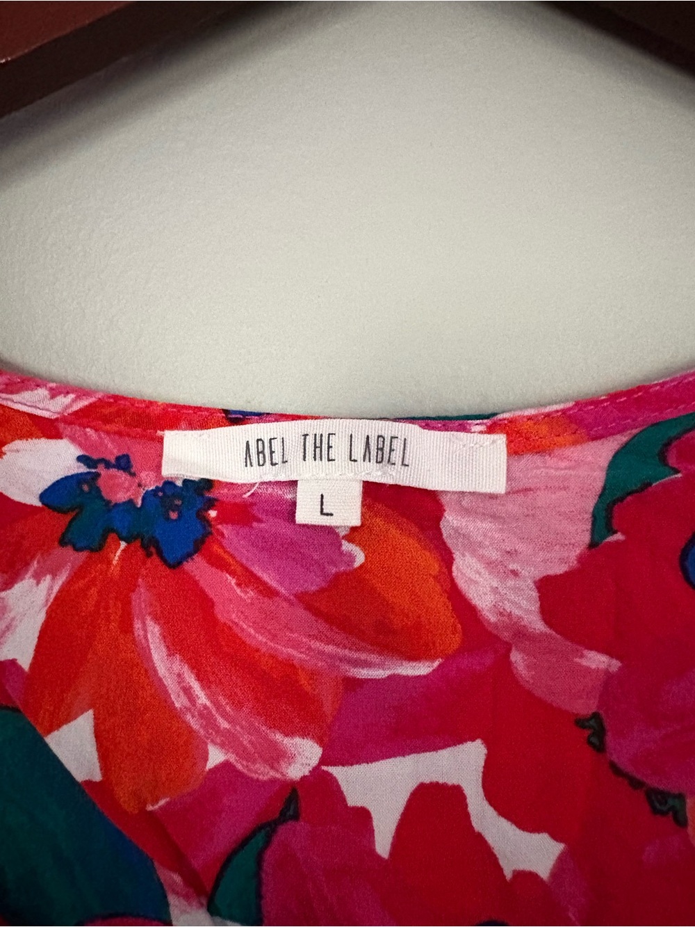 Abel the Label Pink Floral High Low Midi Dress L Flutter Sleeve Smocked Waist - Picture 8 of 9